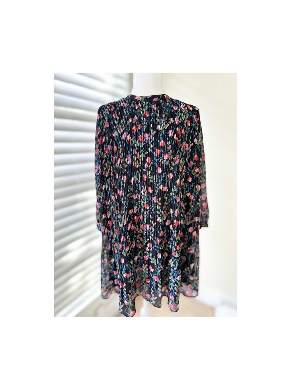 Zara Black Floral Mini Dress with Pink, Green & Blue Accents